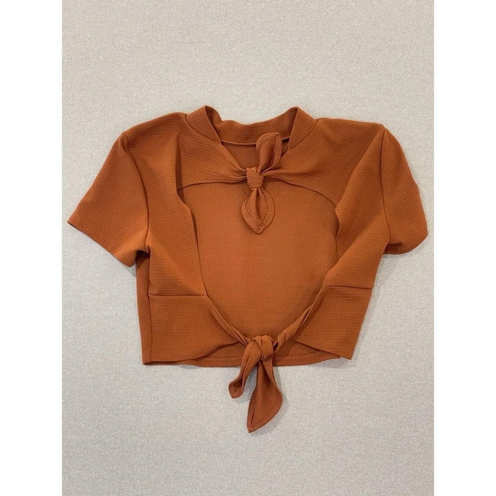 Orange Tie Front Crop Top Cut Out Short Sleeve‎ American Eagle Medium